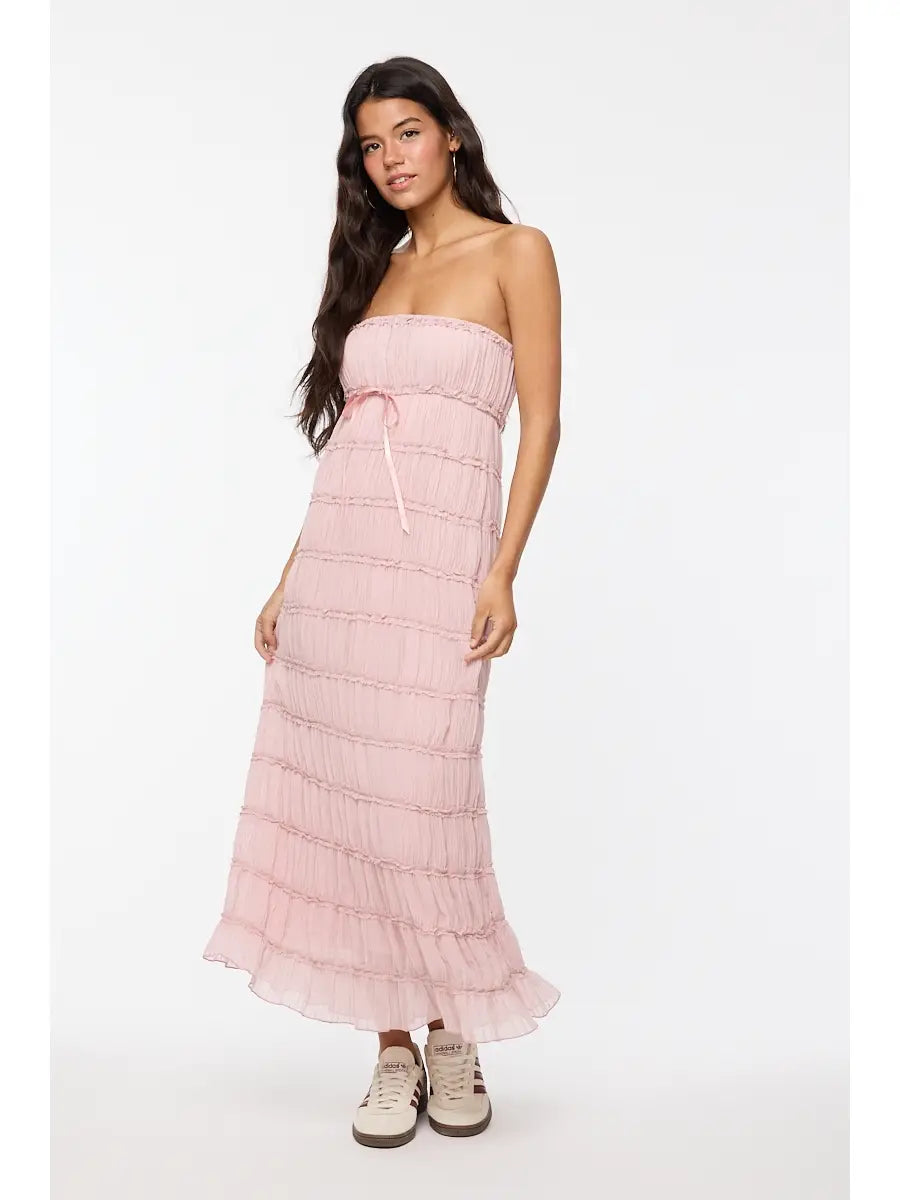 Crinkle Midi Dress Baby Pink / M
