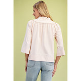 Ruffled Neck Blouse - Greige Goods