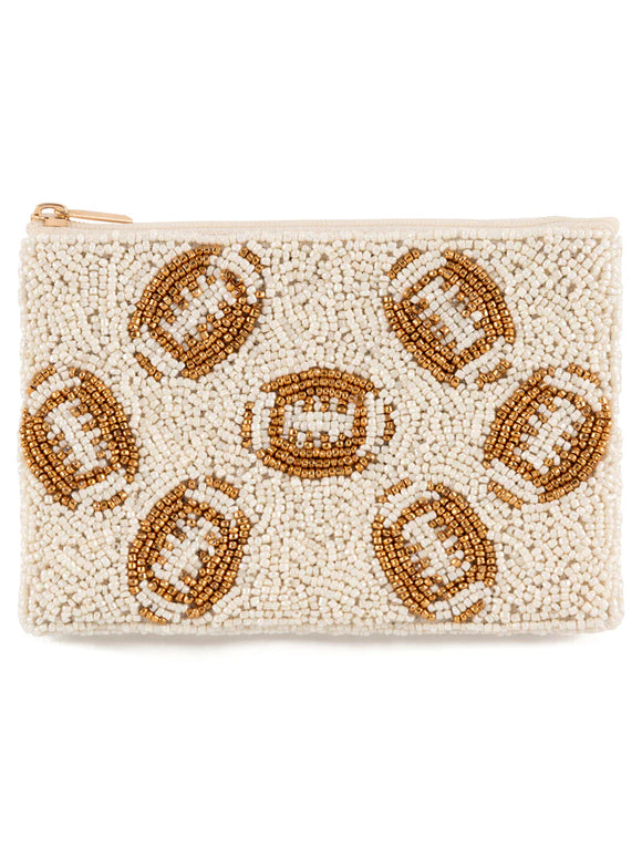 Footballs Beaded Zip Pouch - Greige Goods