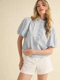 Striped Ruffled Blouse - Greige Goods