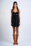 Solid Front Tie Open Back Mini Dress - Greige Goods