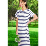 Striped Maxi w/ Side Slit - Greige Goods