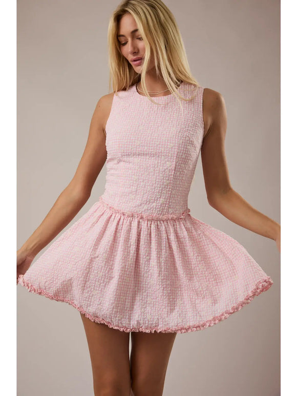 pink gingham mini dress Drop Waist Gingham Mini Dress M
