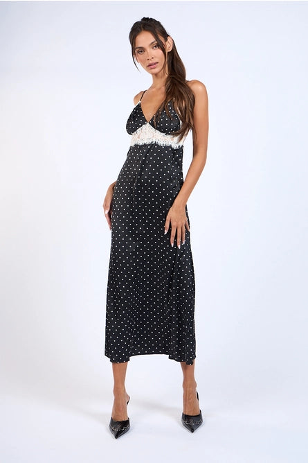 Satin Polka Dot Lace Midi