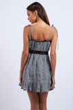 Checker Tie Strap Lace Trim Mini Dress