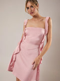 Ruffle Strap Satin Mini Dress - Greige Goods