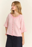 Striped Short Sleeve Knit Cardigan - Greige Goods