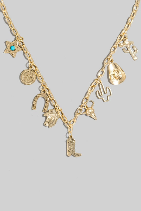 Assorted Western Theme Charms Chain Necklace