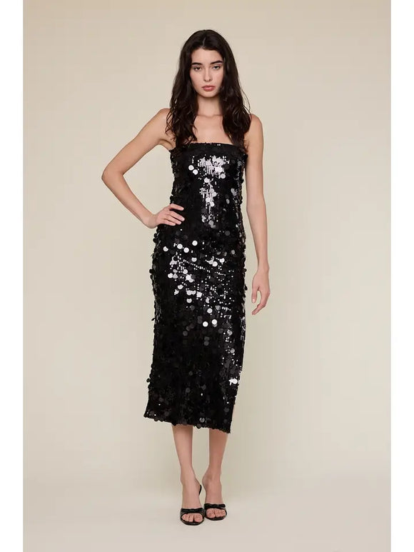 Sequin Side Slit Tube Midi - Greige Goods