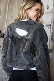 Rhinestone Fringe Denim Jacket - Greige Goods