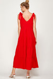 V Neck Tie Shoulder Maxi Dress - Greige Goods