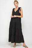 V Neck Tie Shoulder Maxi Dress - Greige Goods