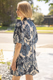 Collared Paisley Print Puff Sleeved Dress