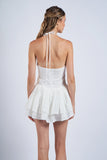 White Eyelet Halter V-Neck Mini Dress