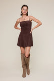 Suede Pleated Mini Dress