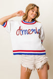 Metallic Letter America Sweater - Greige Goods