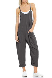 Loose V Neck Jumpsuit - Greige Goods