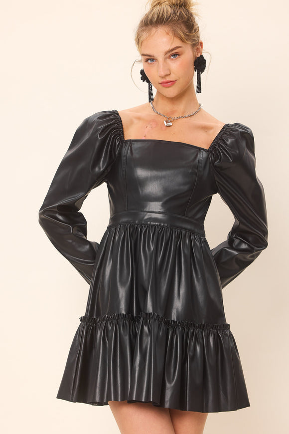 Pleather Square Neck Mini Dress - Greige Goods