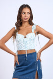 Floral Ruffle Tie Strap Corset Crop Top