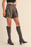 Leather Pleated Shorts - Greige Goods