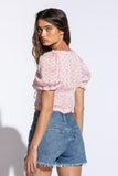 Floral Short Puff Sleeve Crop Top