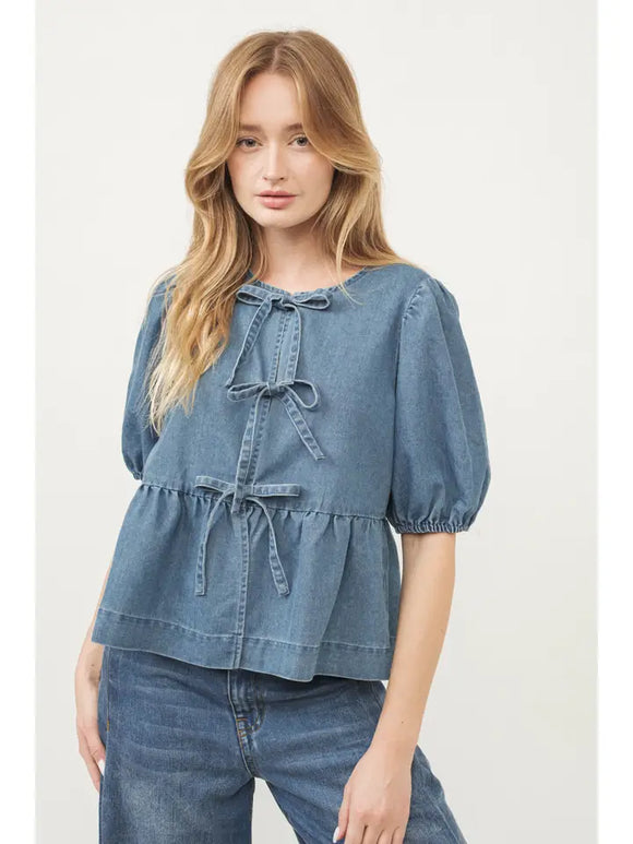 Denim Front Bow Top