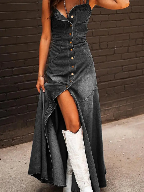 Button Front Denim Dress - Greige Goods