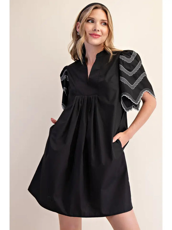 Balloon Sleeve Embroidered Mini - Greige Goods