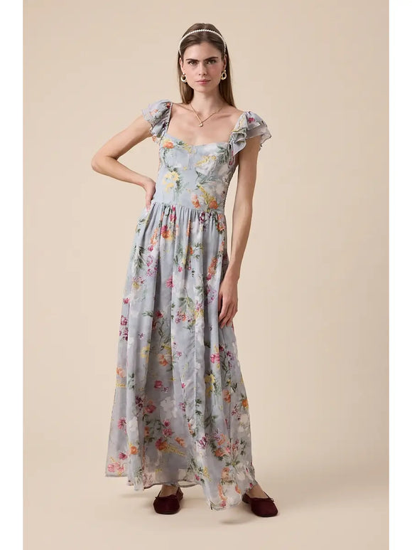 Floral Side Slit Maxi Dress - Greige Goods