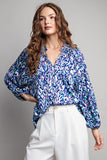 Printed Multicolor Long Sleeve Blouse - Greige Goods