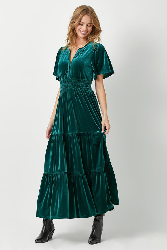 Ruffle Sleeve Velvet Maxi - Greige Goods