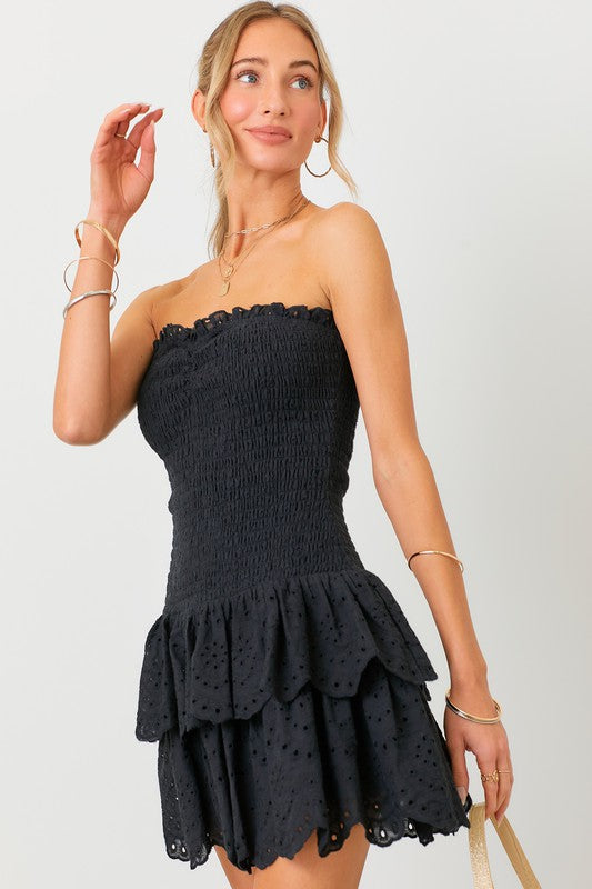 Smocked Strapless Dress Greige Goods