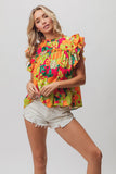 Bright Floral Ruffle Blouse - Greige Goods