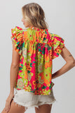 Bright Floral Ruffle Blouse - Greige Goods