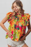 Bright Floral Ruffle Blouse - Greige Goods