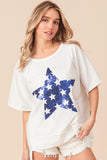 Uneven Hem Sequin Star Top - Greige Goods