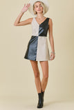 PU Leather Colorblock Mini Dress