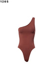 Double Layer One Shoulder Bodysuit - Greige Goods