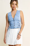 Lace Up Side Denim Vest - Greige Goods