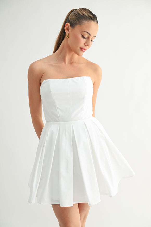 Strapless Pleated Mini Dress - Greige Goods
