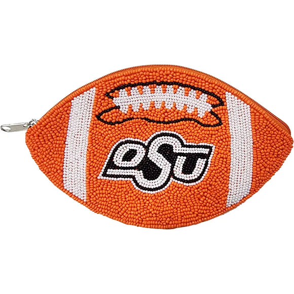 OSU Beaded Football Pouch - Greige Goods