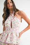 Floral Halter Neck Tiered Midi Dress - Greige Goods