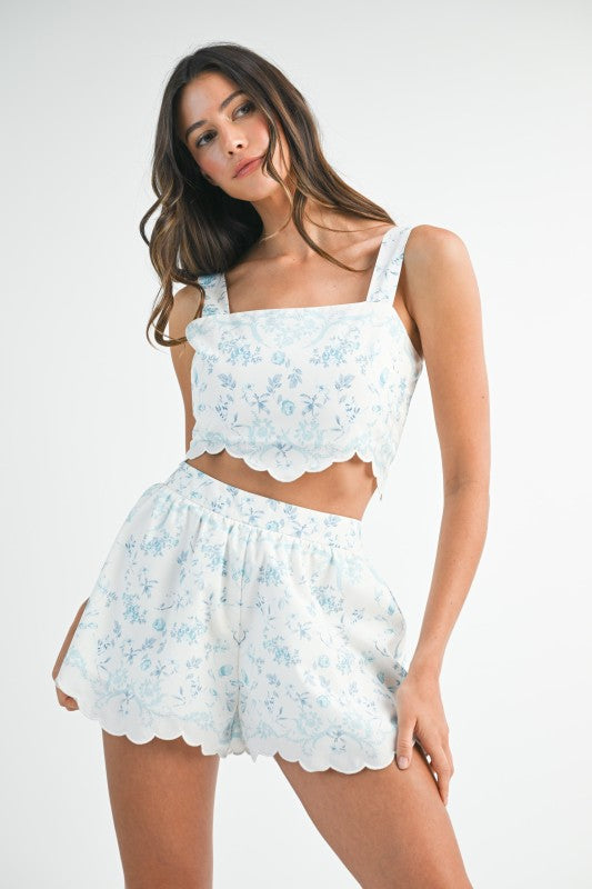 Scalloped Embroidered Cropped Set - Greige Goods