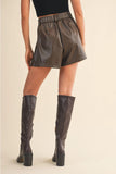 Leather Pleated Shorts - Greige Goods