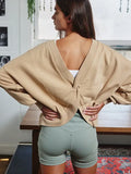 Reversible Twist-Front Sweatshirt Top - Greige Goods