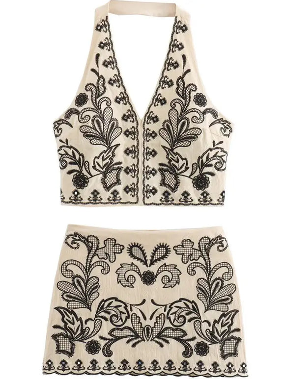 Halter Top & Skirt Set - Greige Goods