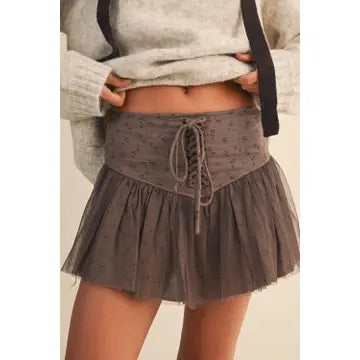 Flower Print Gauze Mini Skirt