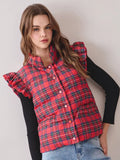 Plaid Ruffle Puffer Vest