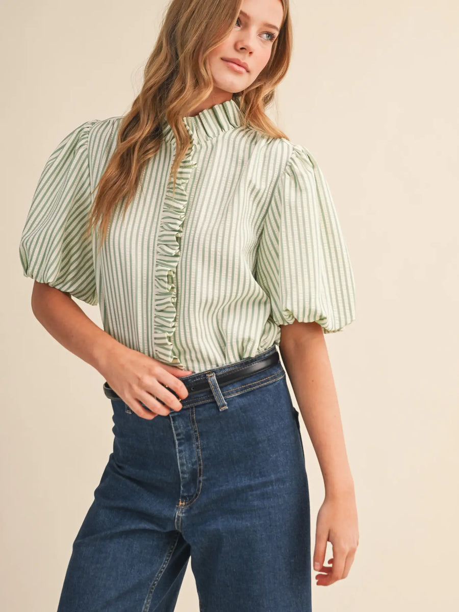 Striped Ruffled Blouse– Greige Goods