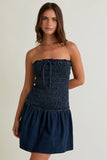 Smocked Denim Tube Dress - Greige Goods